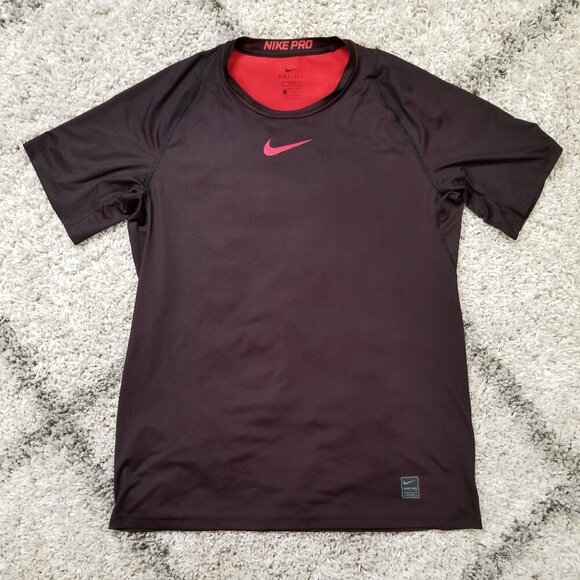 Nike Pro Dri-Fit Black and Red Short Sleeve Shirt Size Large - Picture 1 of 7